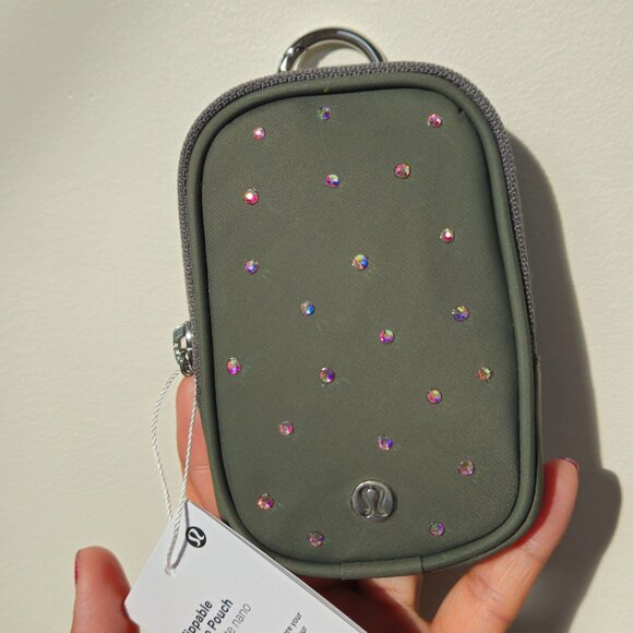 lululemon athletica Handbags - Lululemon Clippable Nano Pouch- Grey Sage Customized Crystals Rhinestone Sparkle